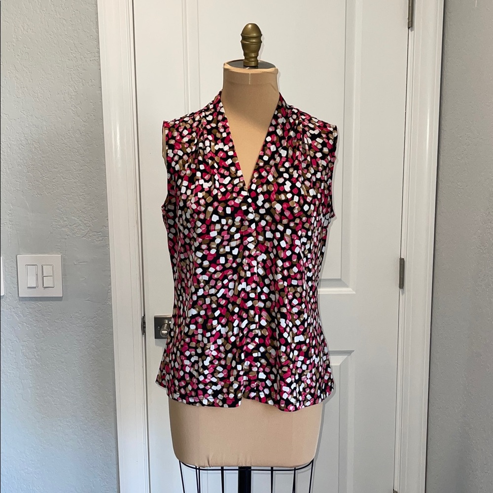 Calvin Klein V-Neck Multi-Colored Blouse Size L